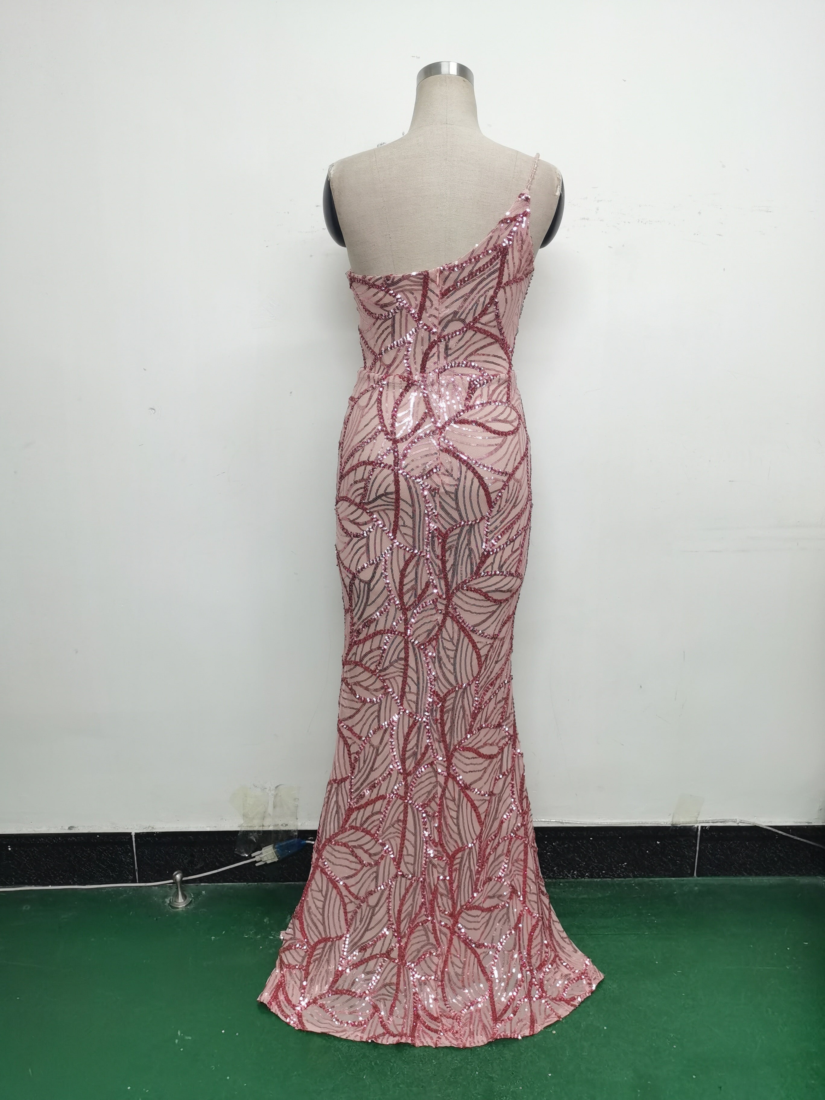 Women One Shoulder Beaded Geometric Sequin Formal Party Prom Wedding Evening Dress 42