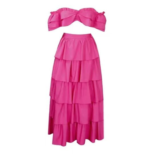 Stylish Off Shoulder Ruffled Two Piece Skirt Set 8
