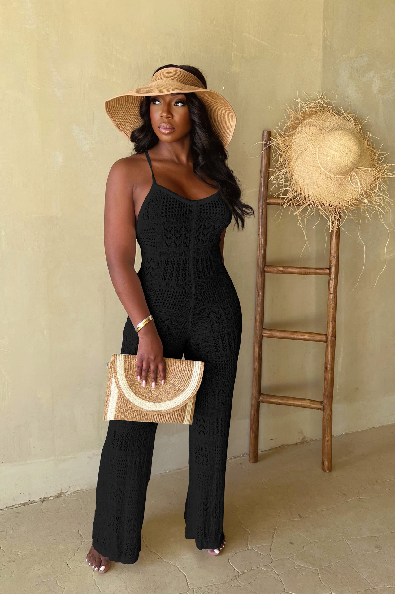 Women solid knitting sexy suspender hollow jumpsuit 13