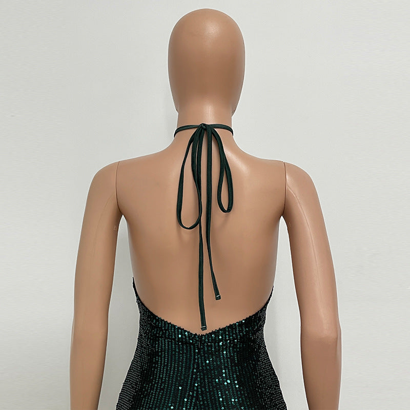 Women sleeveless French split sequin party Evening Dress 22