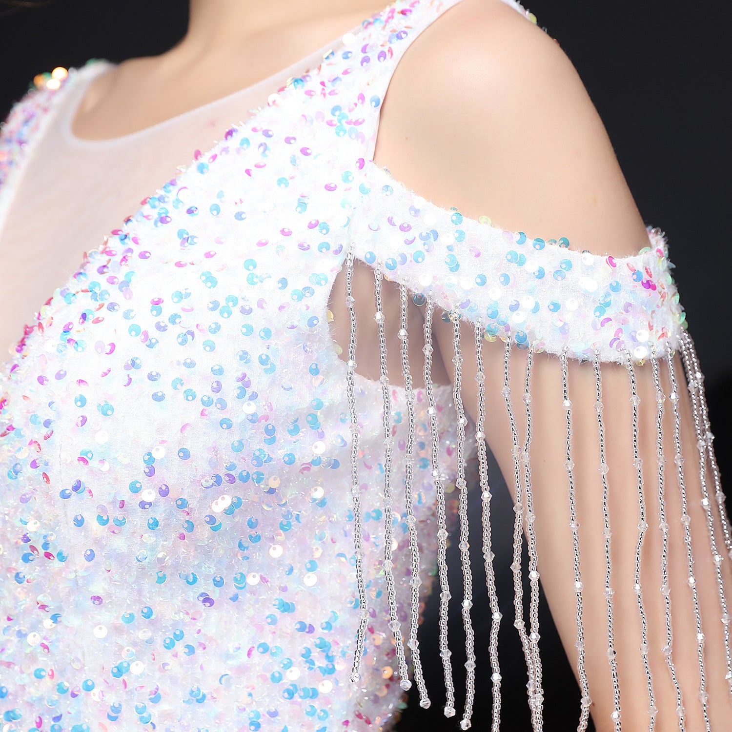 Summer formal sequin cutout shoulder tassel evening dress 26