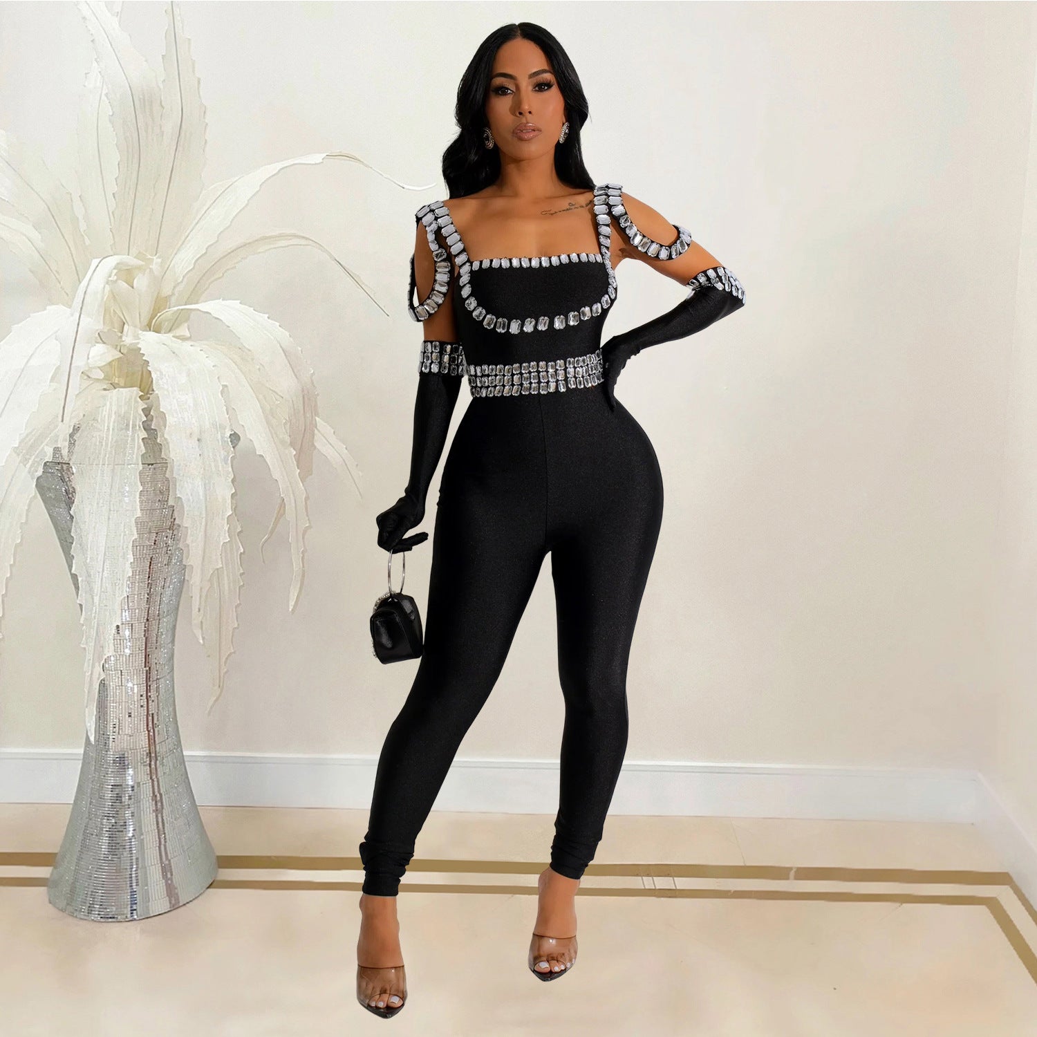 Fashion Women Strap Beaded Long Jumpsuit 3