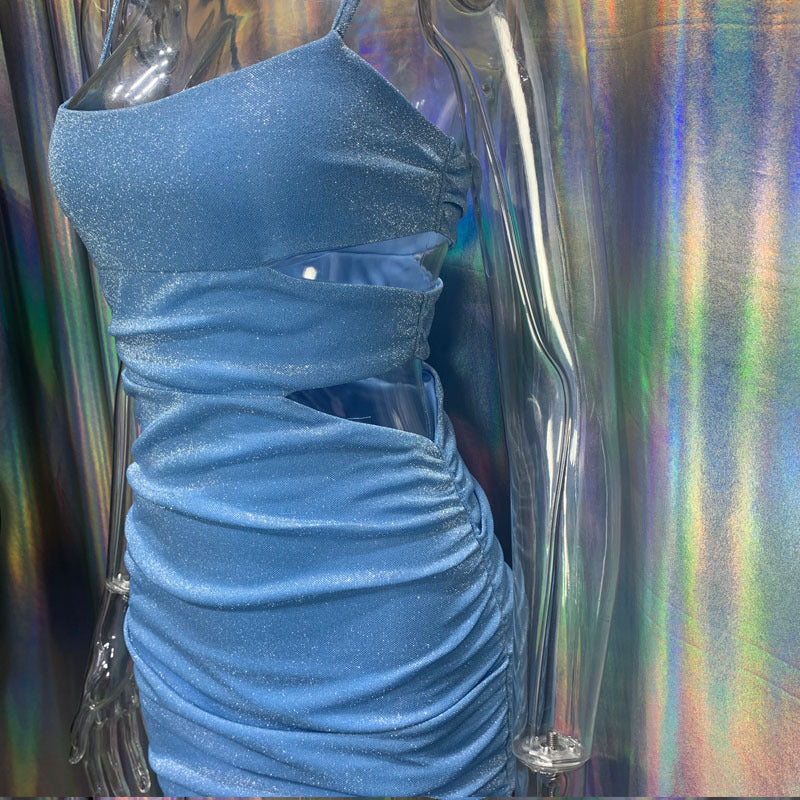 Women'S Silver Silk Straps Sexy High Stretch Slim Cutout Low Back Dress For Women 12