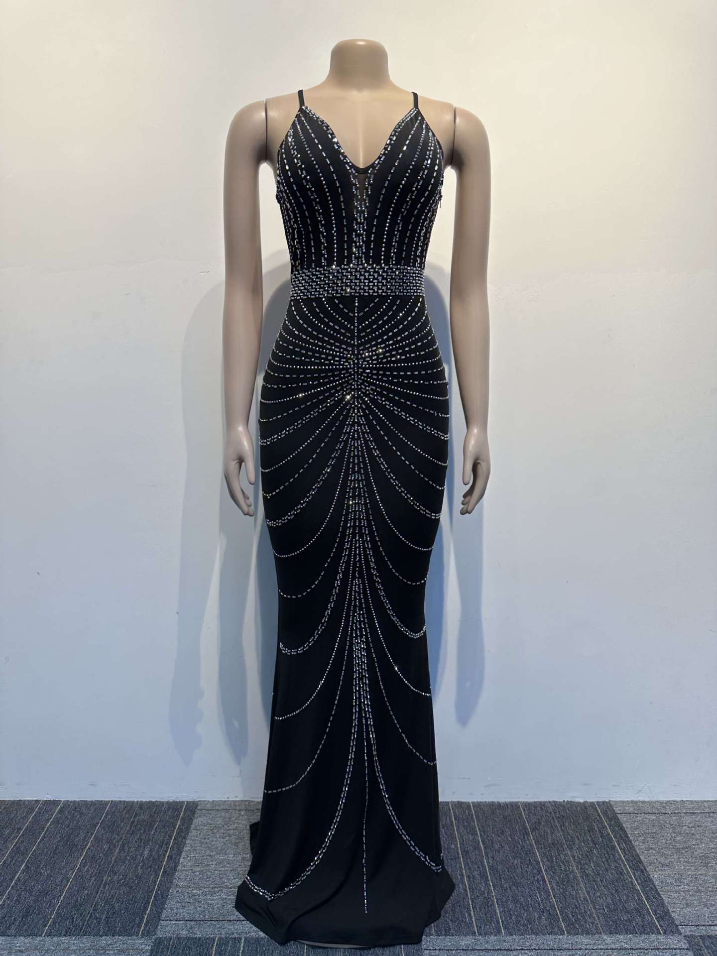 Women's Beaded Straps Mermaid Evening Gown Dress 15