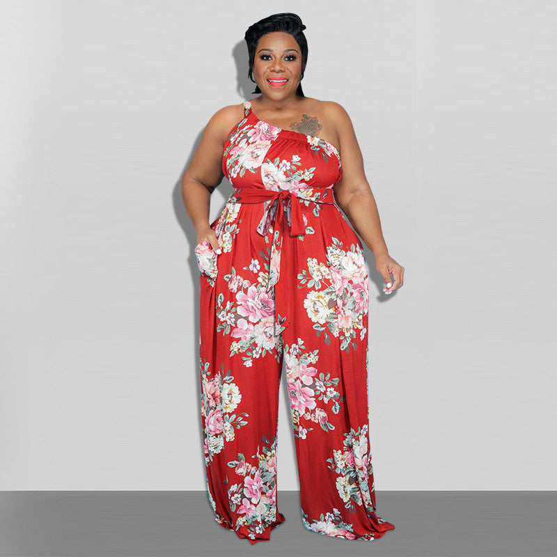 Plus Size Women Summer Floral Print Casual Jumpsuit 3
