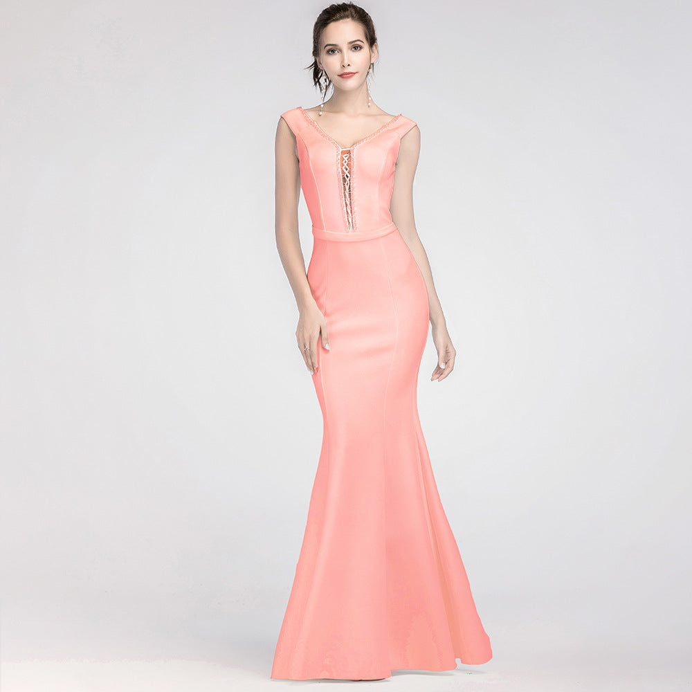 Women Elegant V Neck Slim Formal Party Maxi Mermaid Evening Dress 3