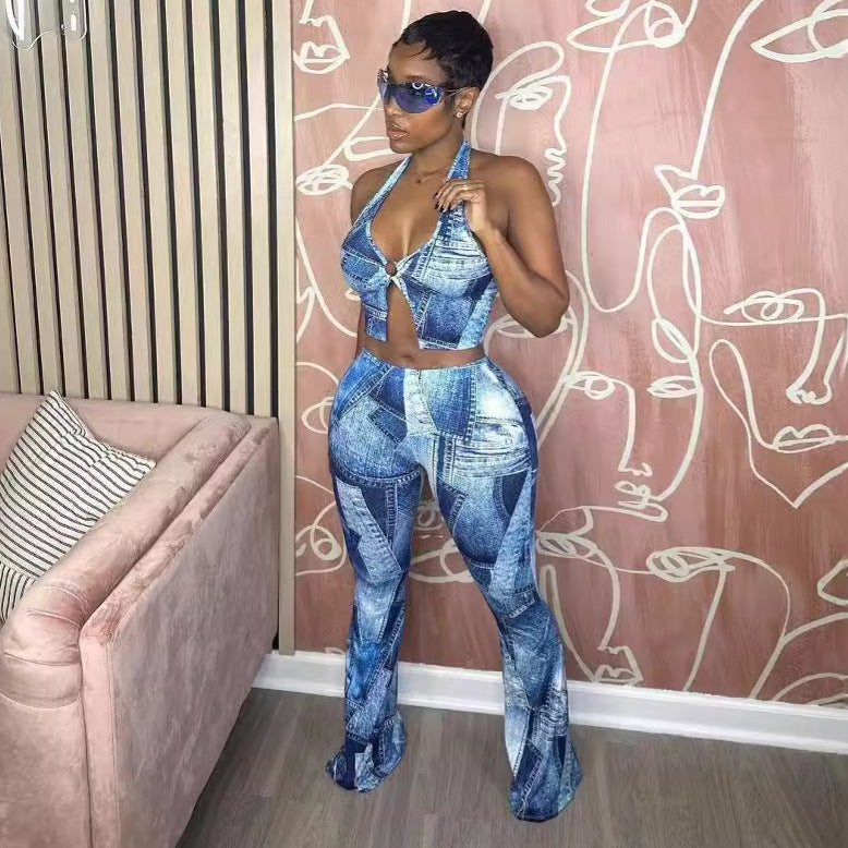 Women Sexy Printed Top and Pant Two-piece Set 3