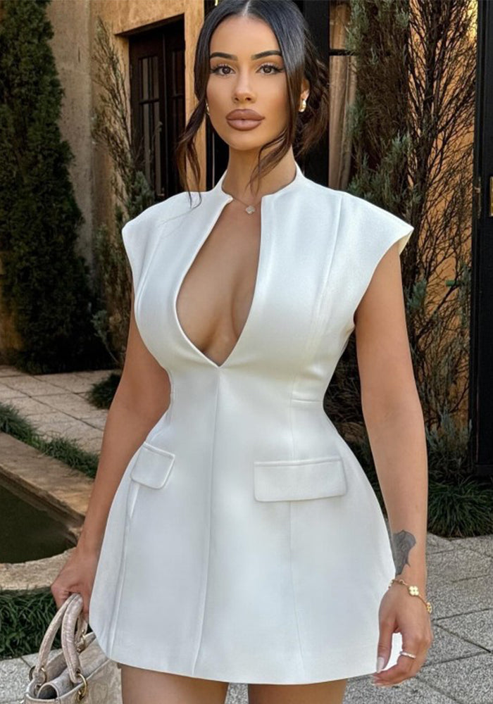 Summer Fashion Solid Color Deep V Sexy Slim Women's Dress