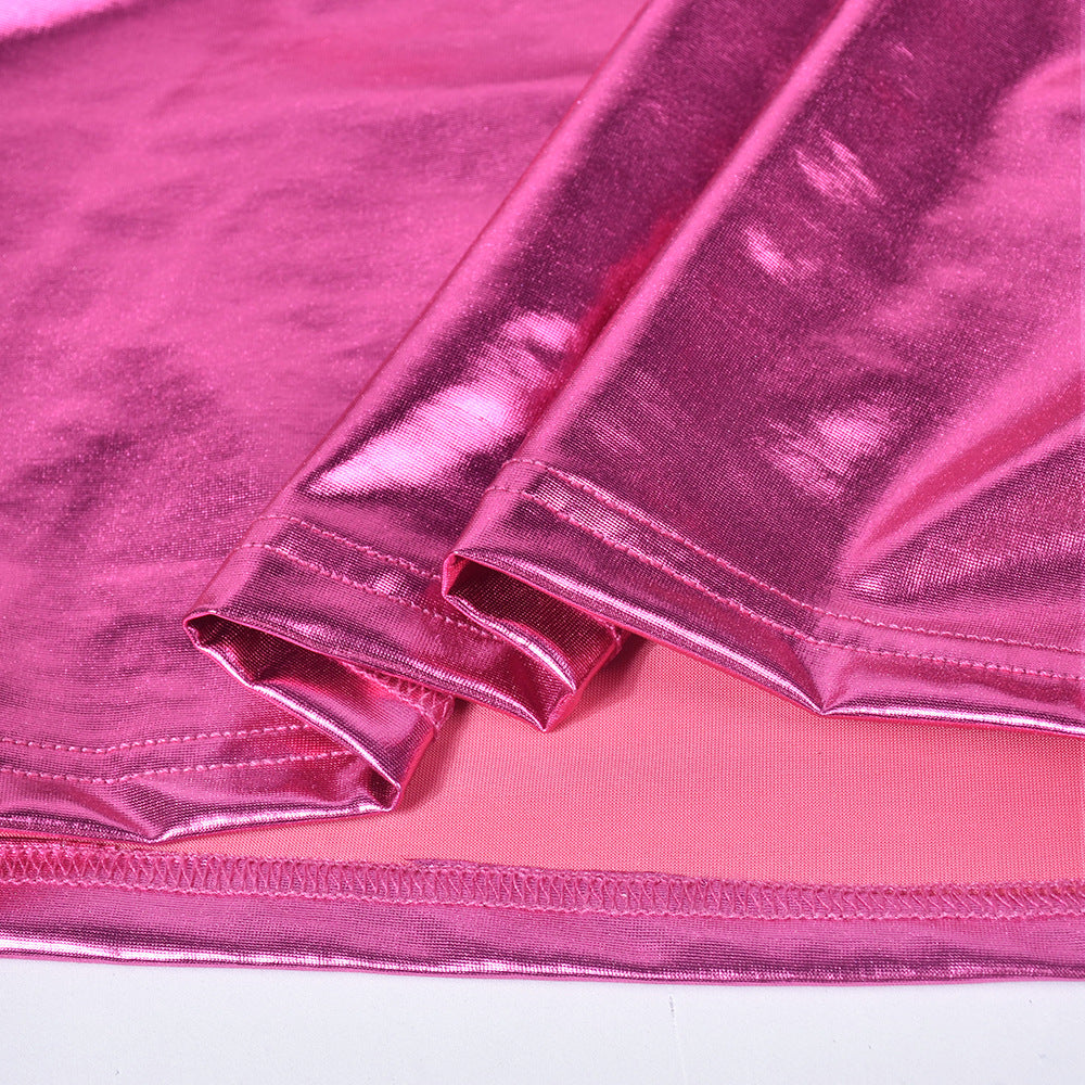 Autumn Sexy Rose Red Slim Long Sleeve Crop Two Piece Skirt Set 11