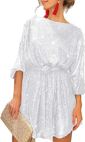 Summer Sequin Round Neck Long Sleeve Casual Loose Sequin Dress 4