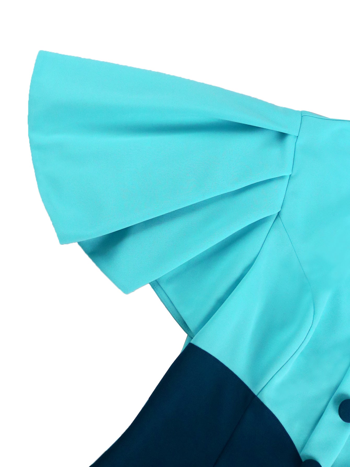 Women Retro Half-High Collar Contrast Ruffle Sleeve Elegant Party Dress 7