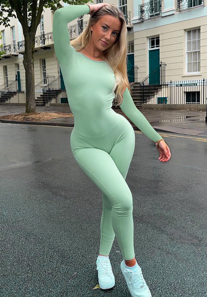 Women Backless Solid Long Sleeve Jumpsuit