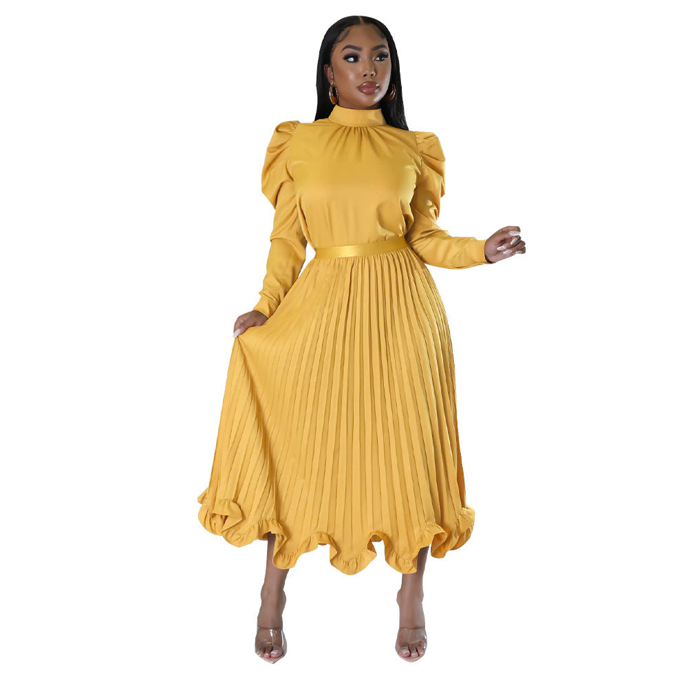 Women's Winter Puff Sleeve Top Ruffled Pleated Skirt Two-Piece Suit 12