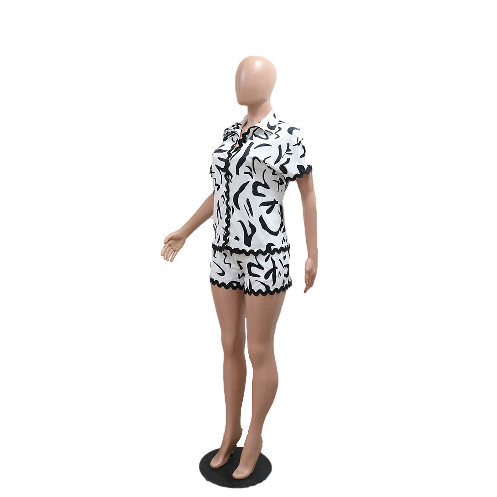 Women Casual Summer Print Top and Shorts Two Piece Set 8