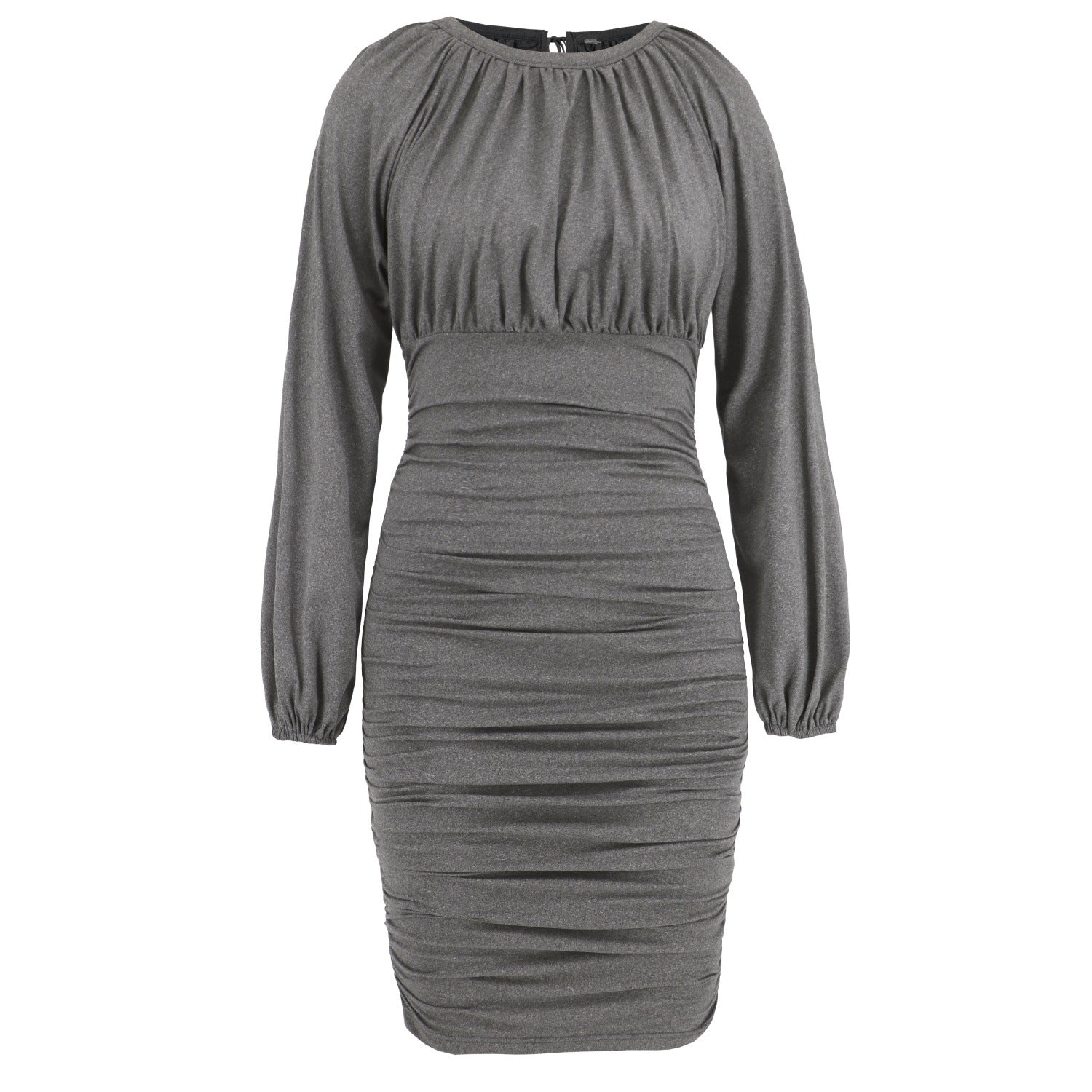 Women Sexy Lace-up Pleated Long Sleeve Dress 16