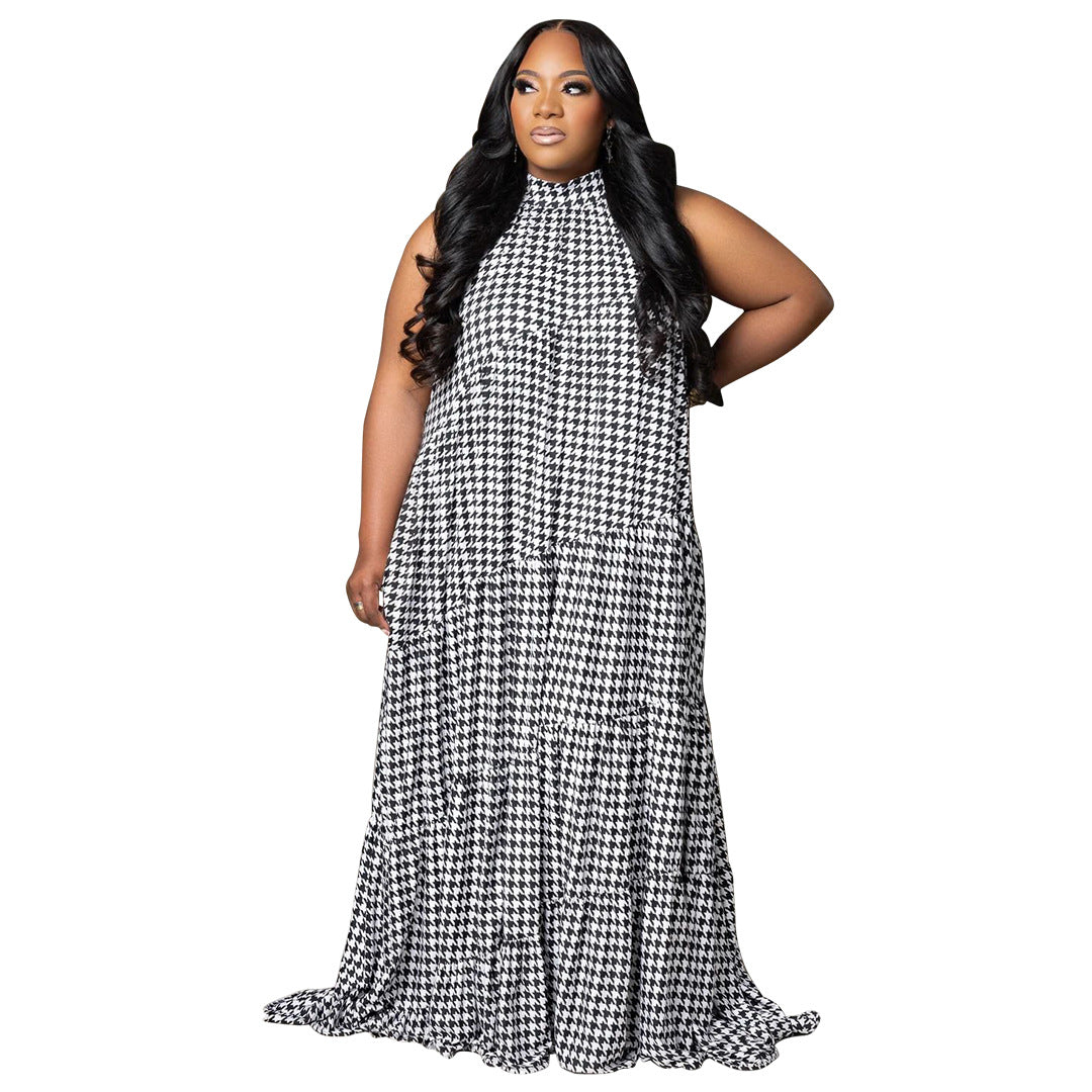 Plus Size Women Patchwork Contrast Maxi Dress 9
