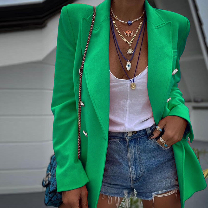 Autumn Chic Casual Solid Color Long Sleeve Blazer Women's Jacket 5