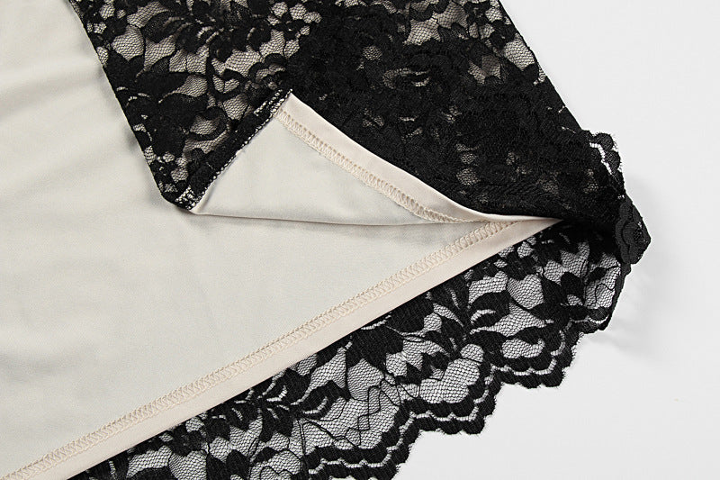 Summer Women's Sexy Fashion Halter Neck Lace-Trimmed Slit Slim Dress 14