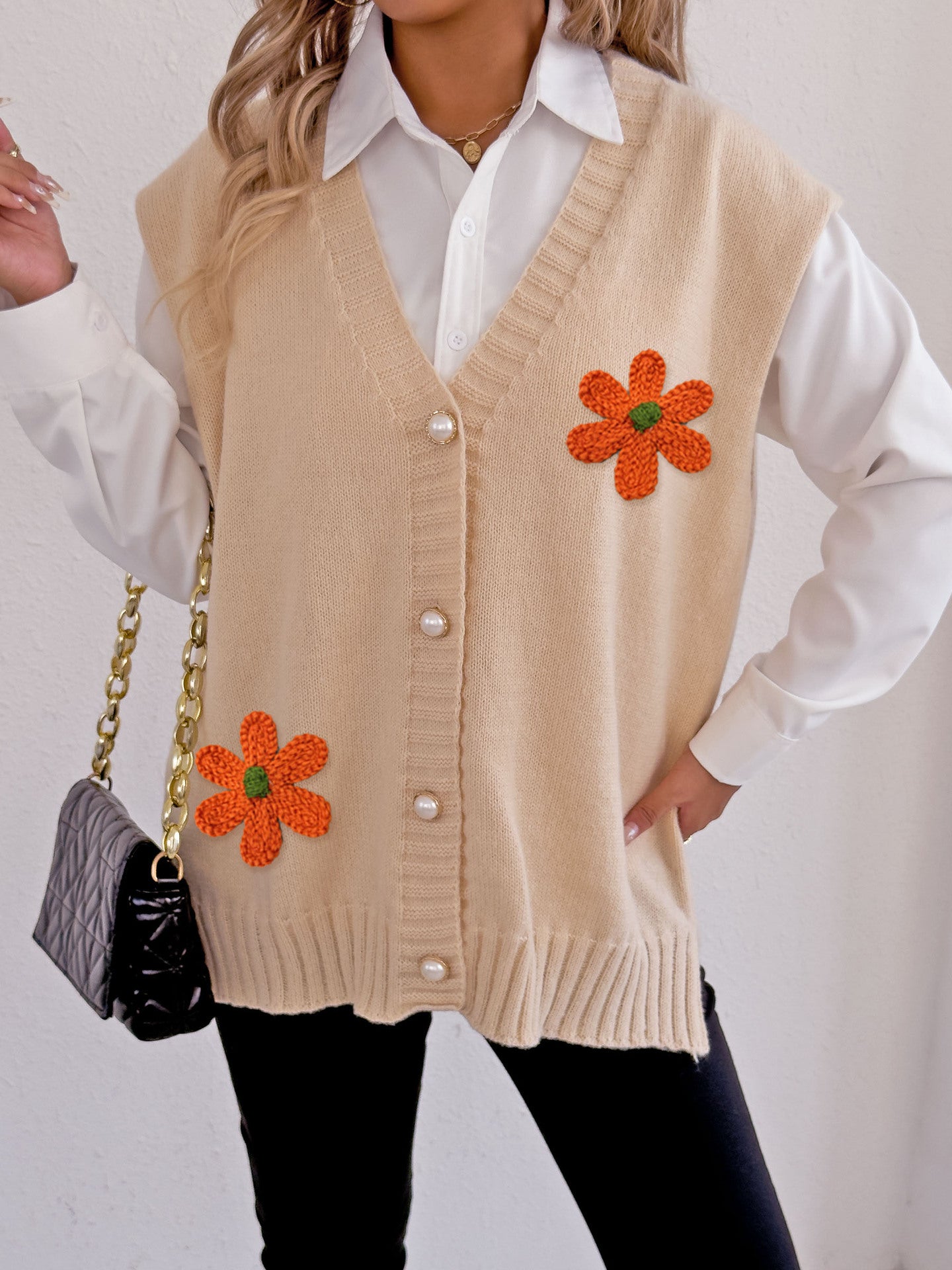 Women's Autumn Winter Vest Pearl Button Loose Casual Cardigan Sweater Waistcoat 9