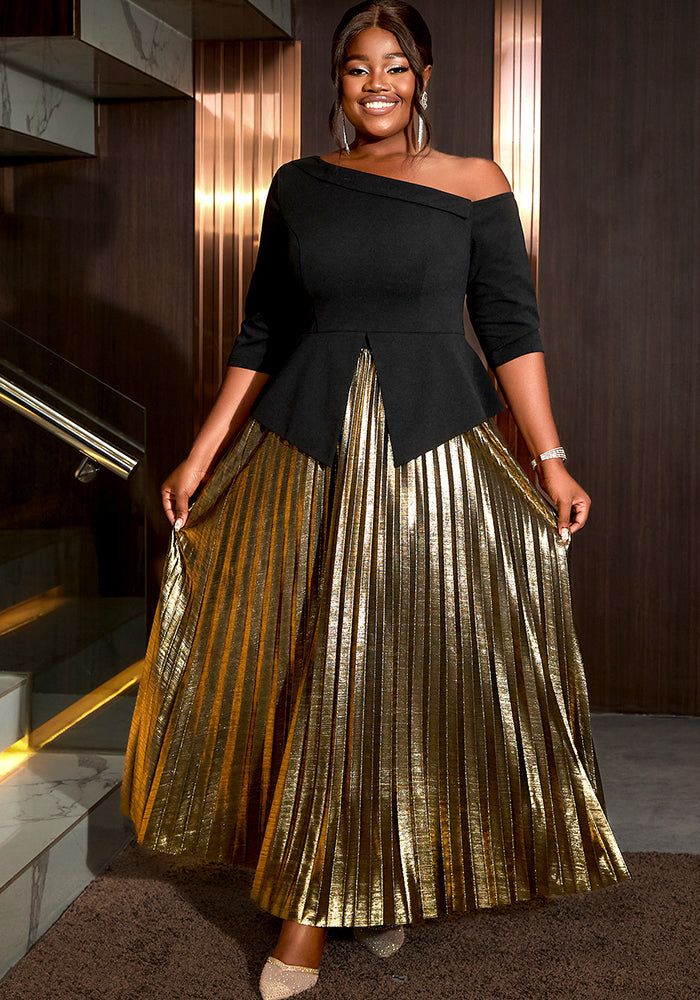 Women party sexy slit top luxury pleated skirt two-piece