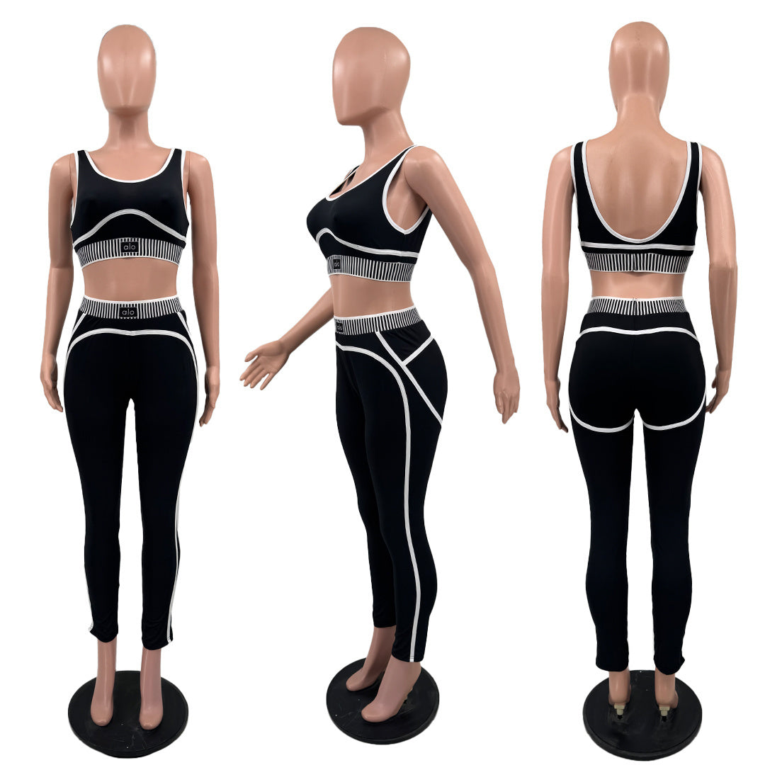 Women's Casual Anti-Shock Running Yoga Sports Fitness Two-Piece Pants Set 14