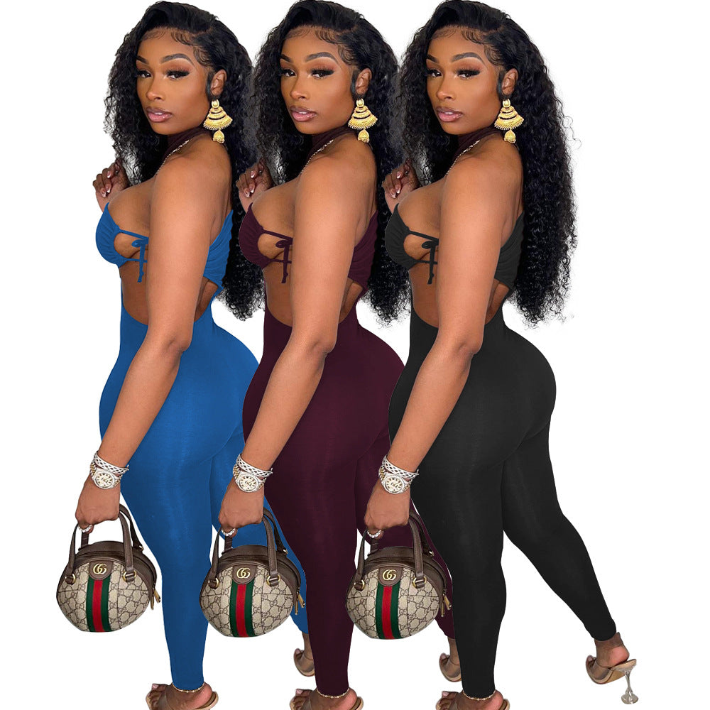 Women Sexy Single Sleeve Lace-Up Irregular Jumpsuit 4