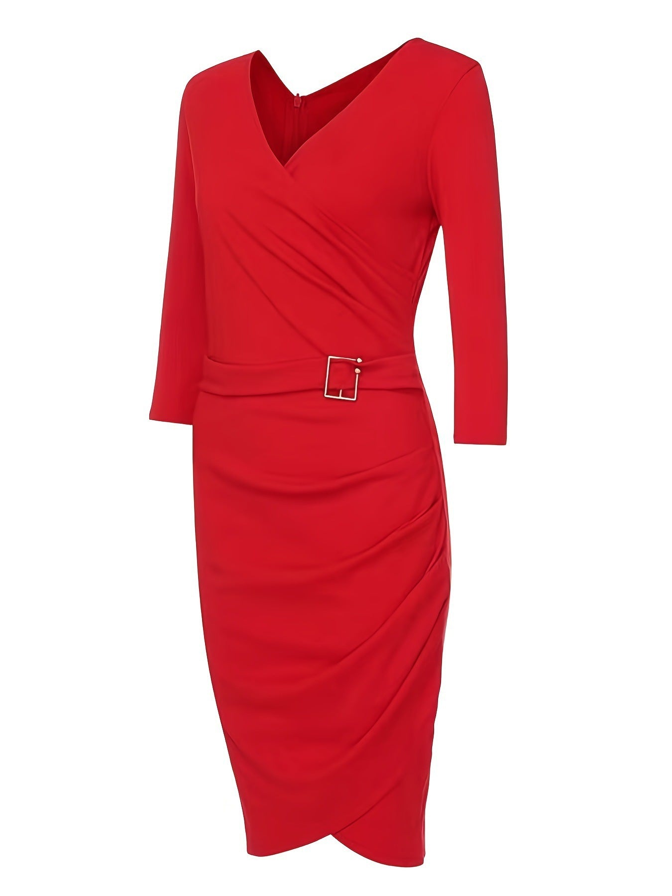 Women three-quarter sleeve v-neck bodycon professional dress 17