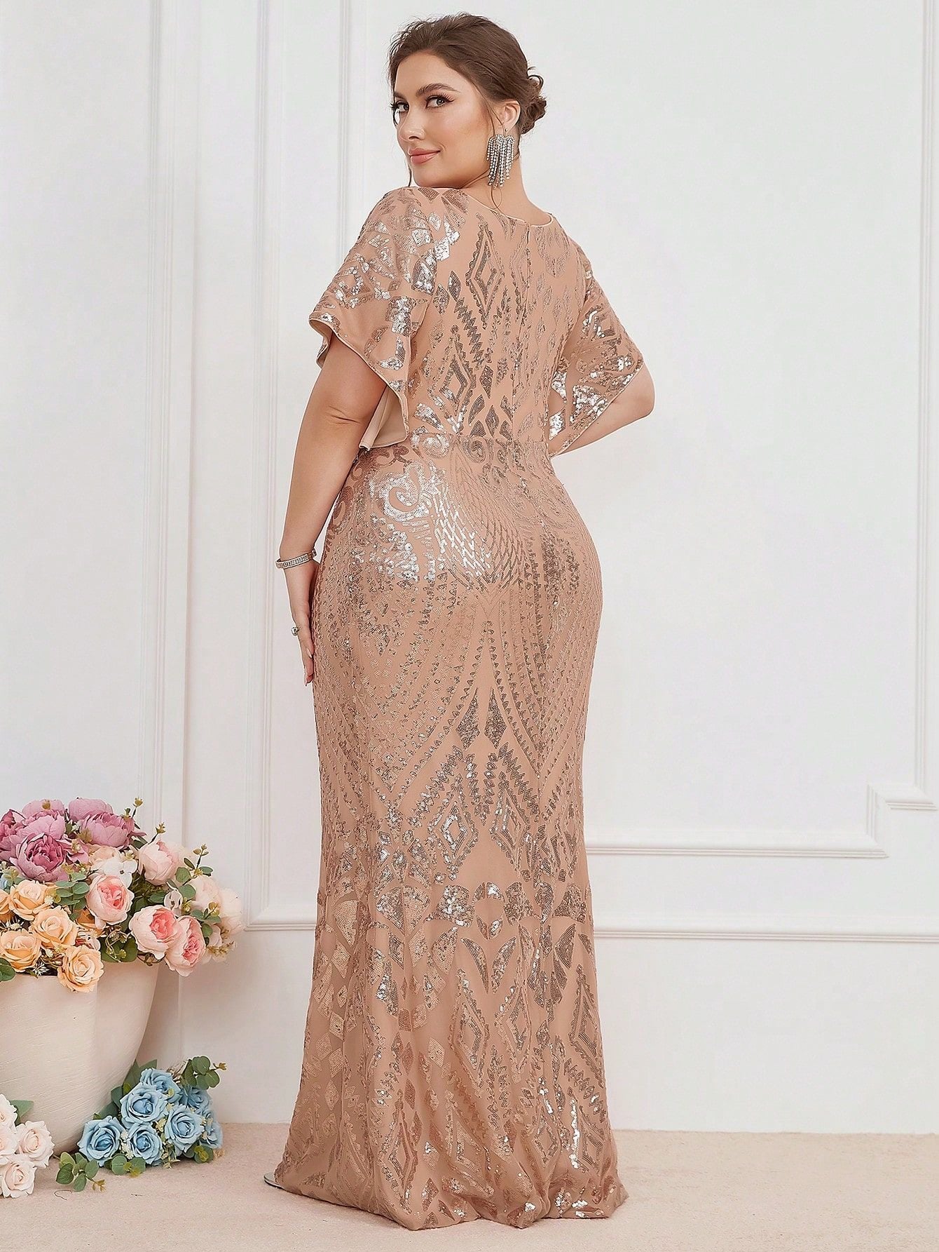 Women Formal Party Elegant Gold Sequin Bodycon Evening Dress 3