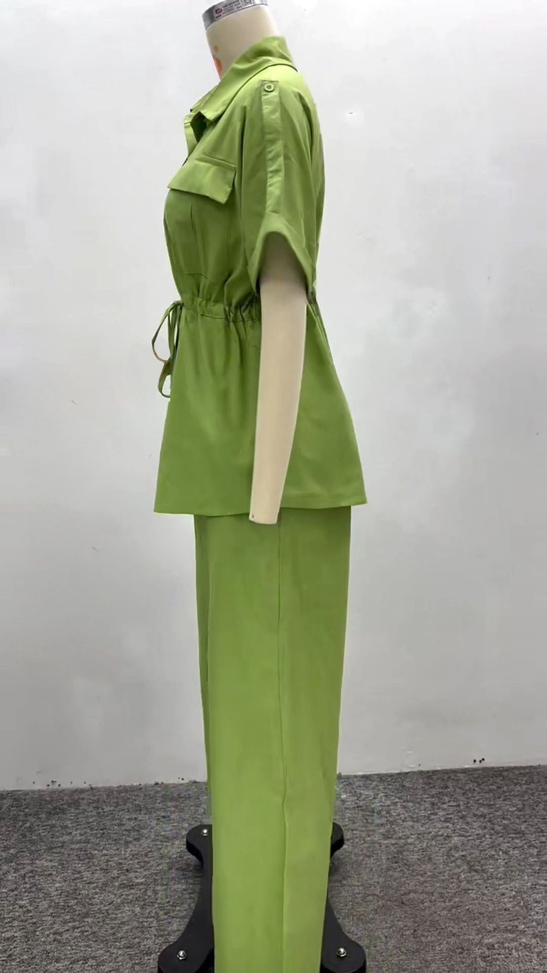 Plus Size Women Casual African Solid Turndown Collar Top and Trousers Two-piece Set 8