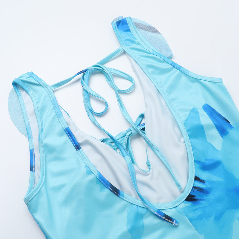 Women Holidays Print V-neck Lace-Up Ruffle Slit Dress 15