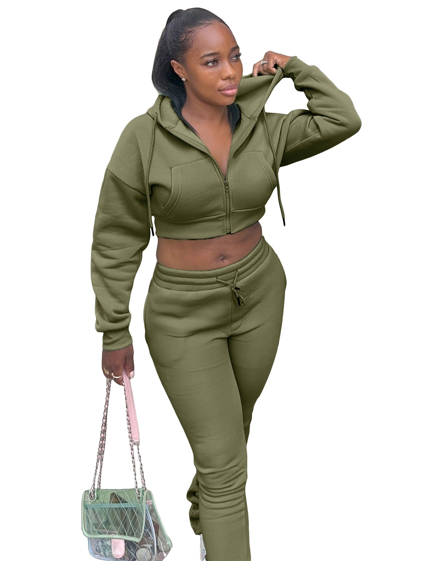 Women Hoodies and Bell Bottom Pants Two-Piece Set 47