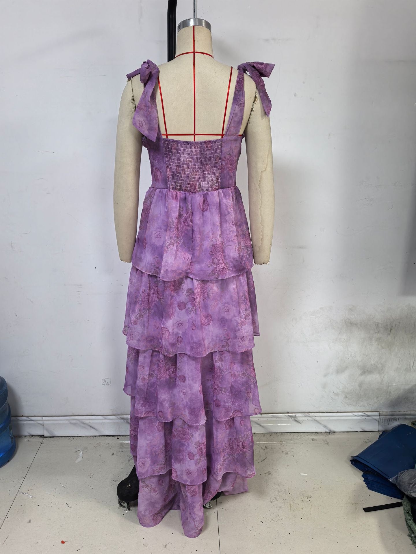 Women Spring/Summer Sleeveless Floral Strappy Off-The-Shoulder Tie-Drape Dress 9