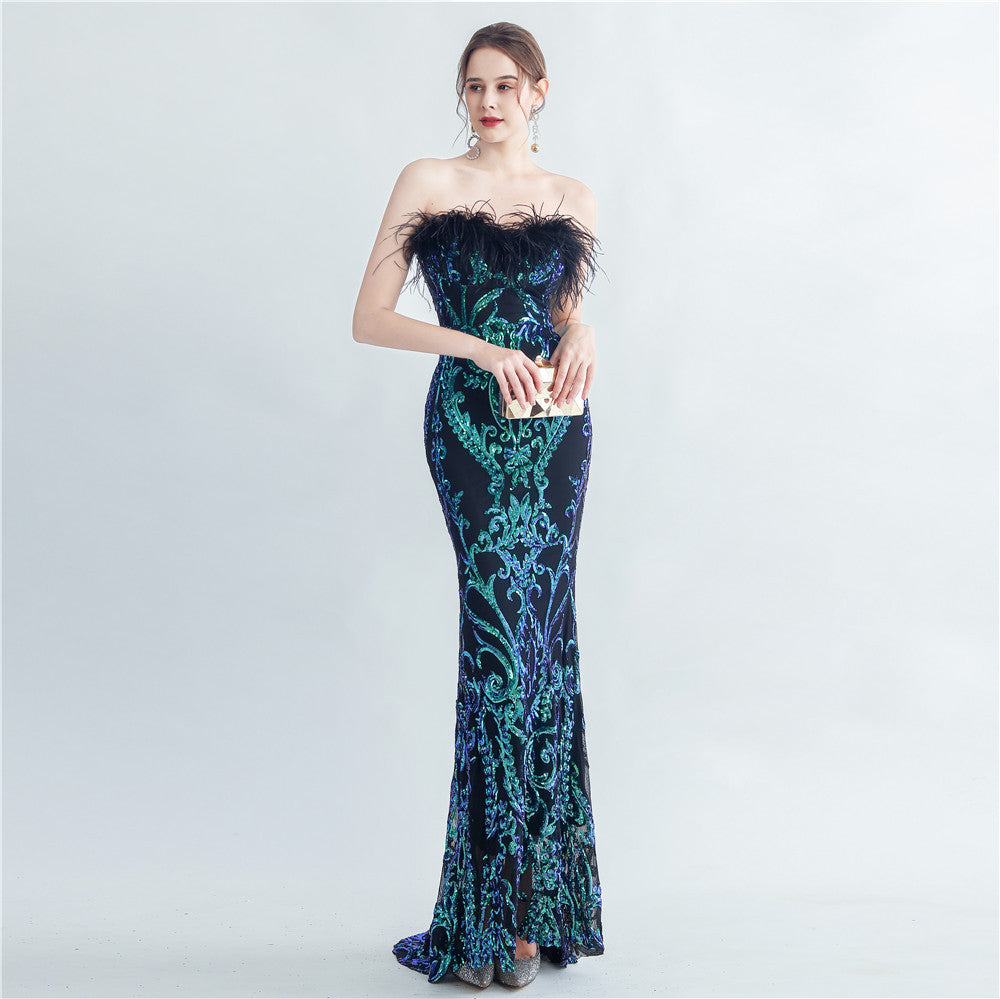 feather high-end Strapless evening dress 4