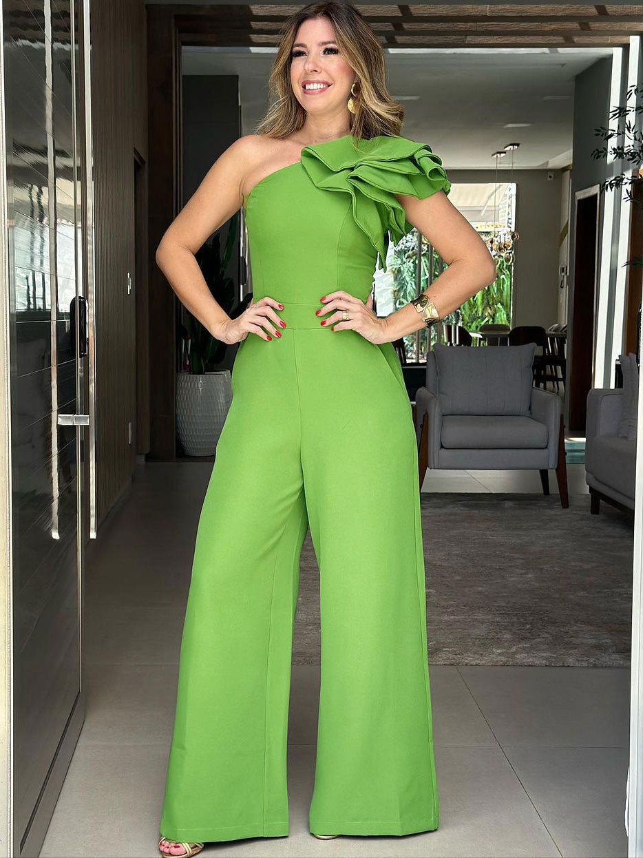 Women Slash Shoulder Ruffle Jumpsuit