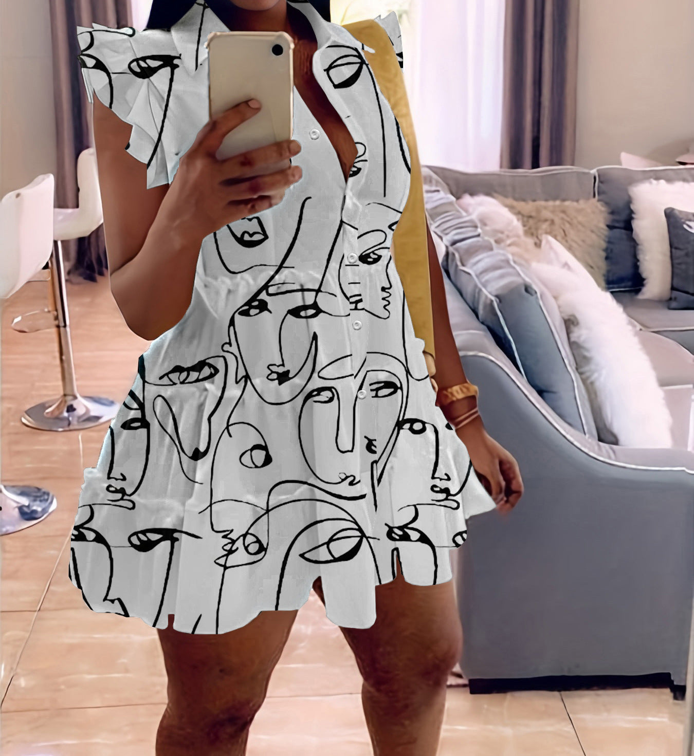 Women's Print Ruffle Edge Sleeveless Casual Dress 4