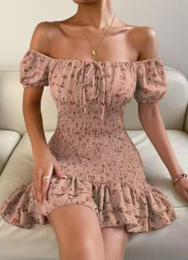 Women Print Lace-up Sexy Bodycon Floral short-sleeved dress 5