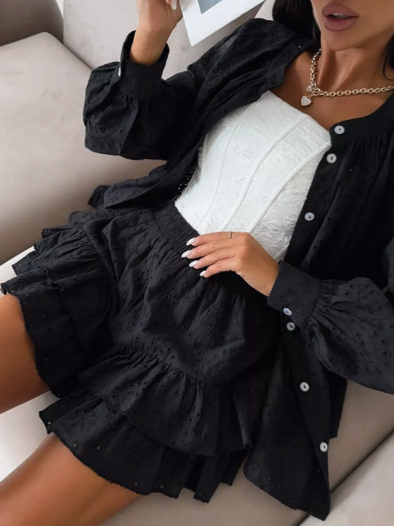 Spring & Summer Women's Fashion Casual Jacquard Two-Piece Shorts Set 7