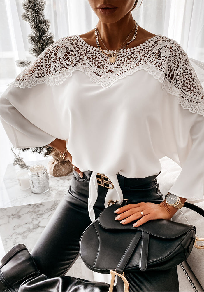 Loose chiffon bat long sleeve Lace Patchwork shirt for women
