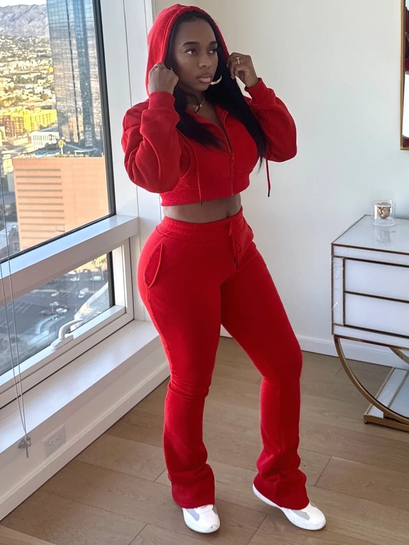Women Hoodies and Bell Bottom Pants Two-Piece Set 11