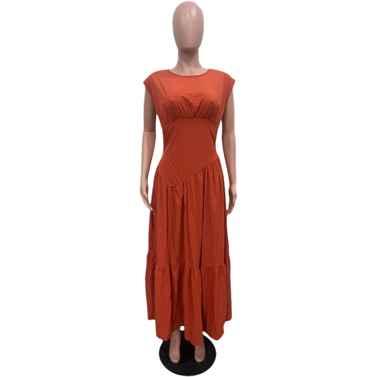 Women's Spring And Summer Solid Color Sleeveless Pleated Loose Long Dress 12