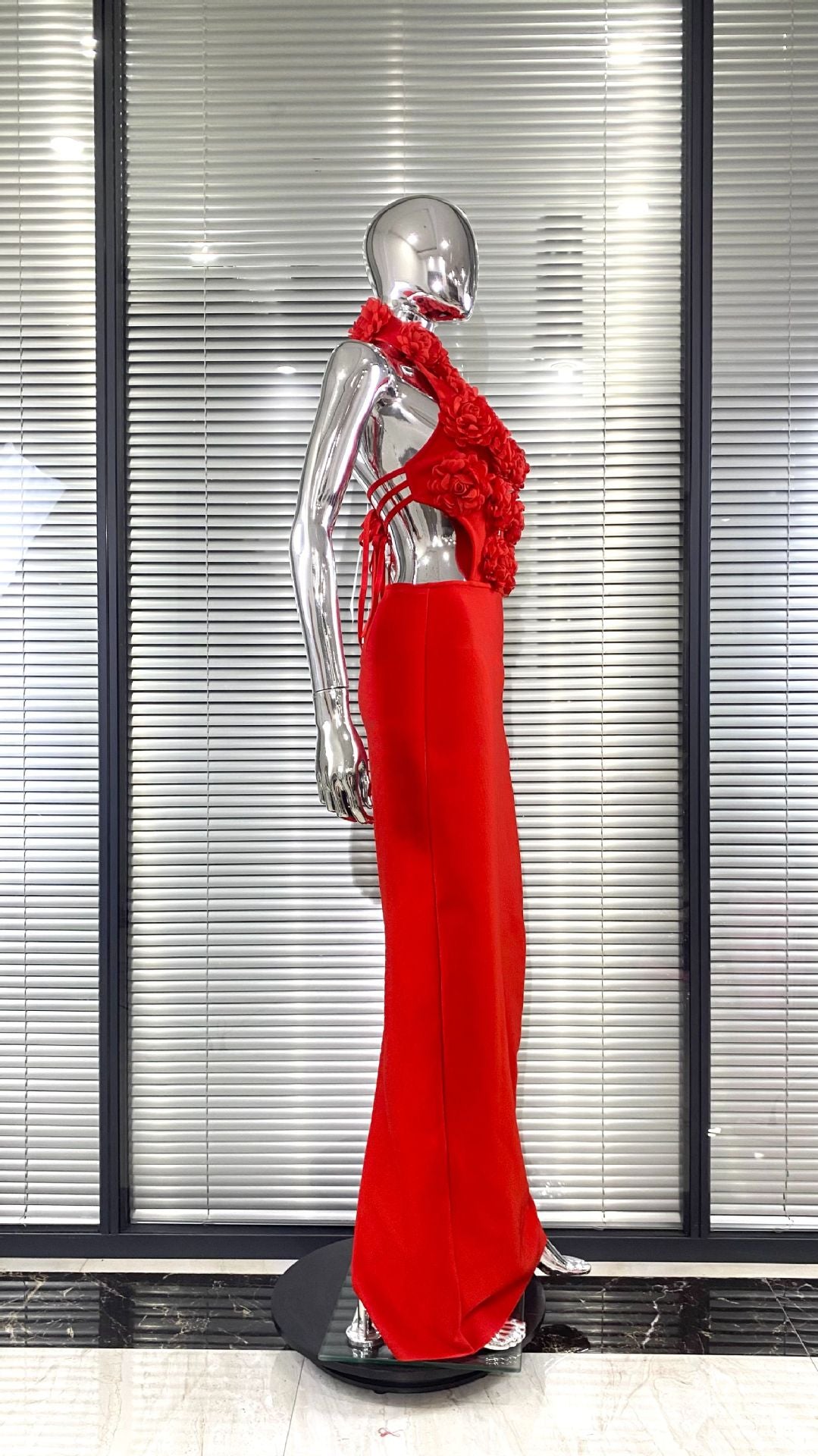 Women Floral Sexy Hollow Backless Halter Neck Red Summer Party and Holiday Bandage Dress 14