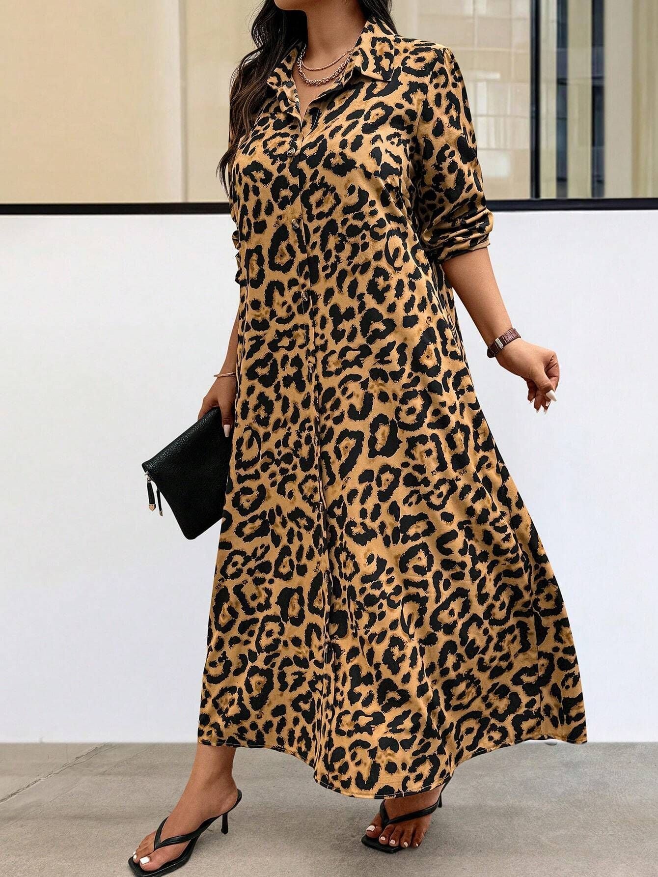 Women leopard print long sleeve dress 5