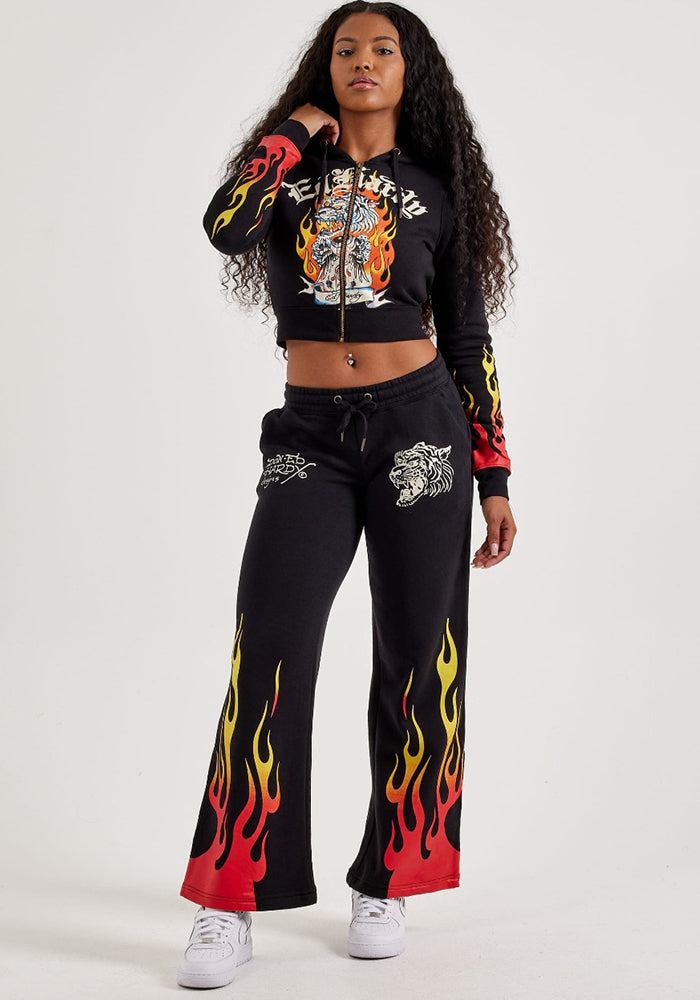Women Printed Cropped Hoodies and Sweatpants Two-Piece Set