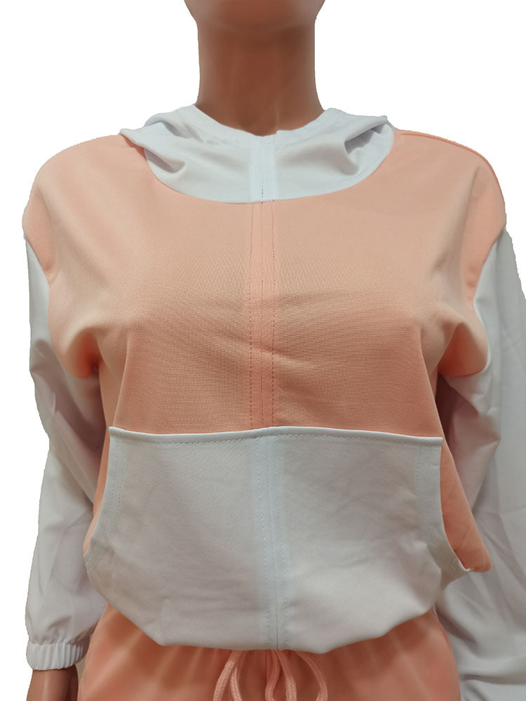 Women'S Patchwork Contrasting Hoodie Sport Casual Two Piece Pants Set 17