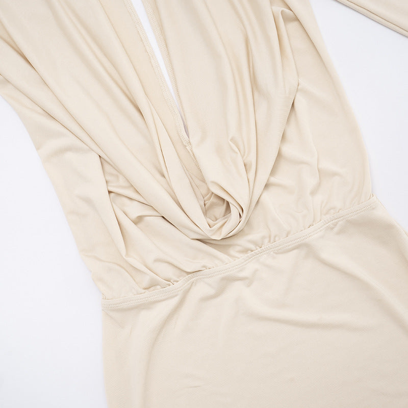 Women's Autumn Solid Color Sexy Draped Neck Halter Neck Hollow Out Long Sleeve Bodycon Short Dress 14