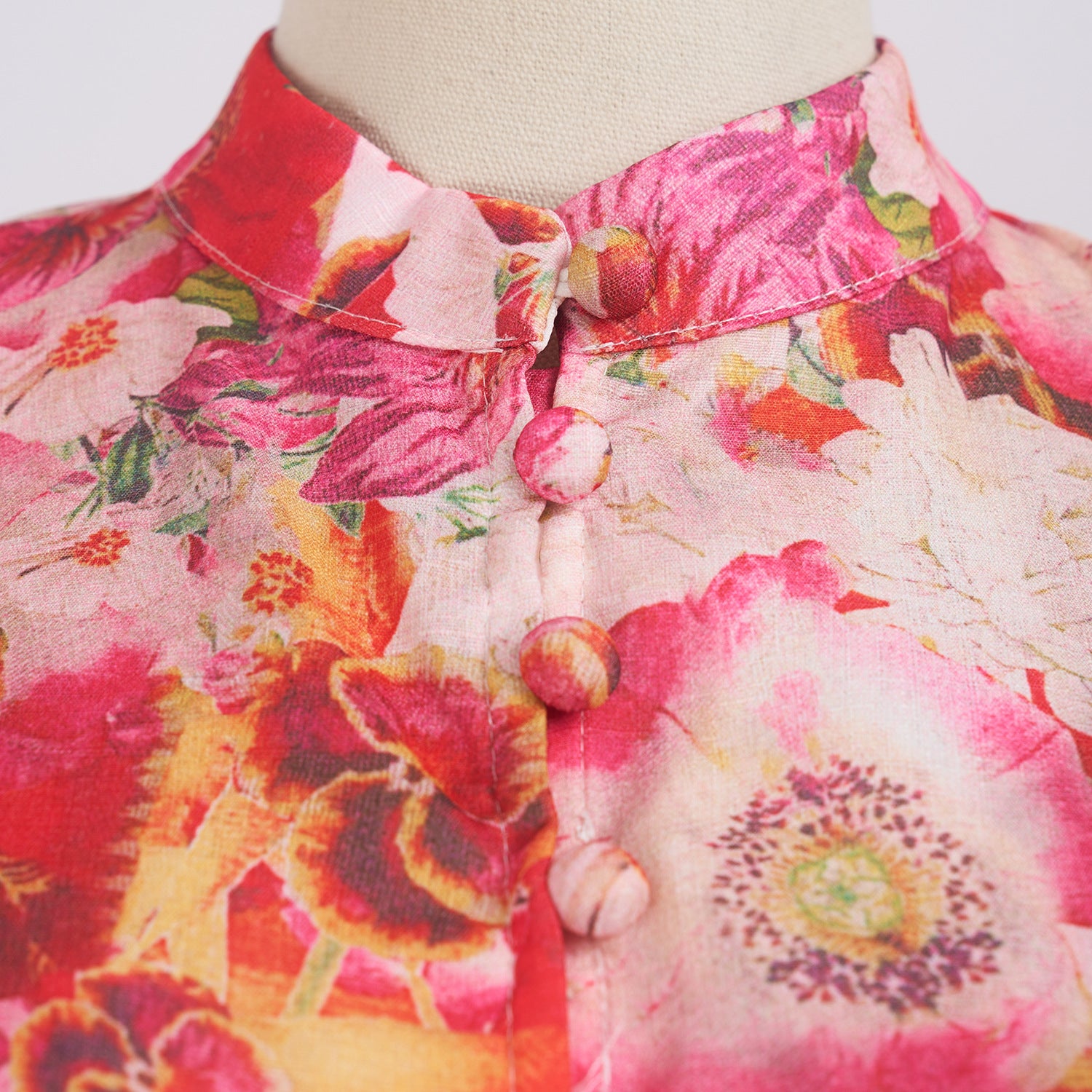 Women's Print Long Sleeve Lantern Sleeve Stand Collar Single-Breasted Short Dress With Belt 8