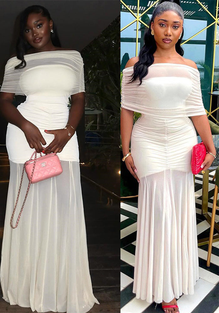 Women off-shoulder pleated off shoulder strapless dress