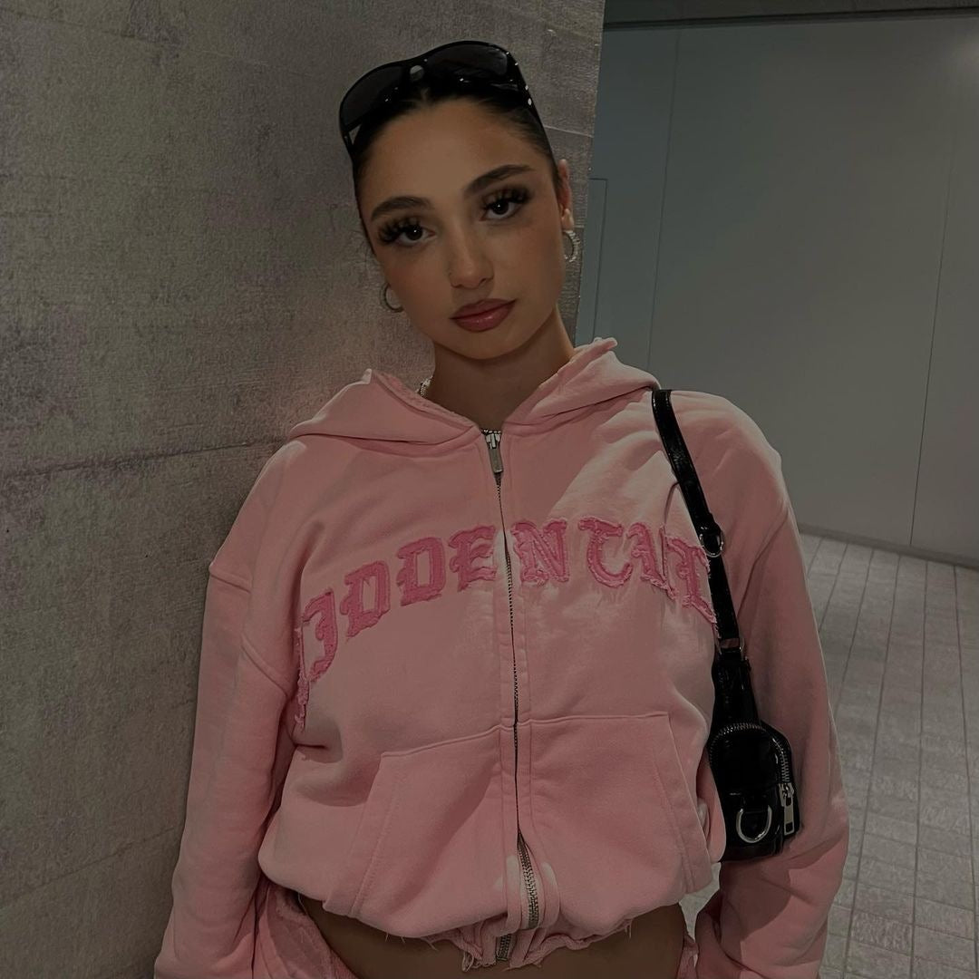 Women Zipper Printed Long Sleeve Top and Pant Two-piece Set 7