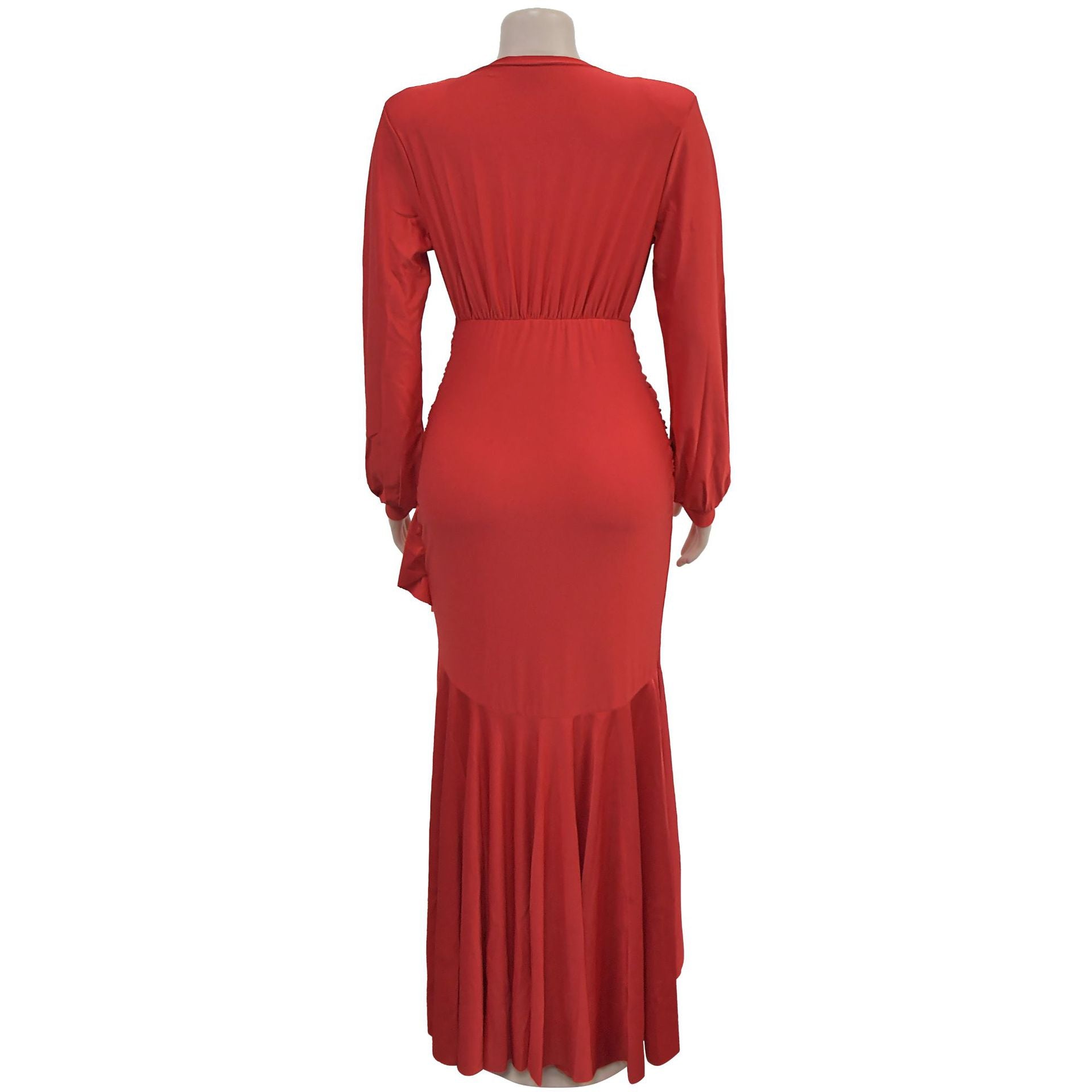 Women Elegant V-neck Slit Long Sleeve Solid Dress 13
