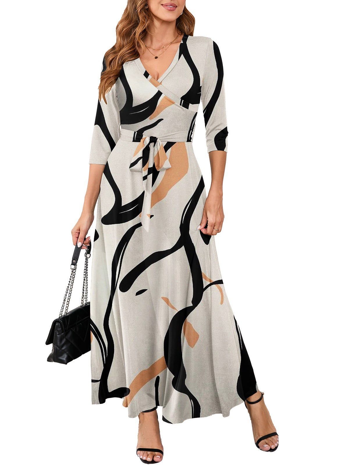 Women Sexy Printed V Neck Dress 13